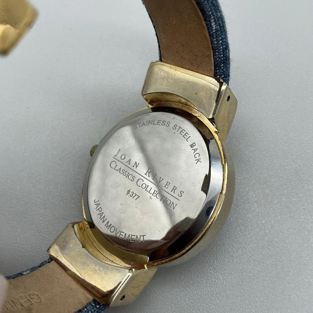Joan Rivers Classics Womens Watch 36mm Blue Dial Gold Tone Denim New Battery